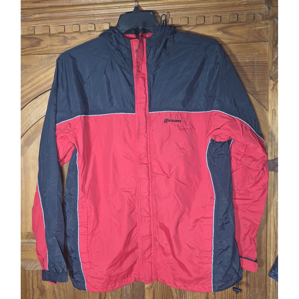 STEARNS Jacket Adult‎ Large Red /Black Hooded Dry Wear Waterproof Rain Coat